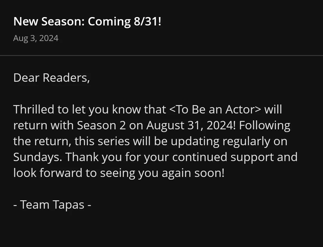 To Be an Actor [Official] - Announcement manhwa