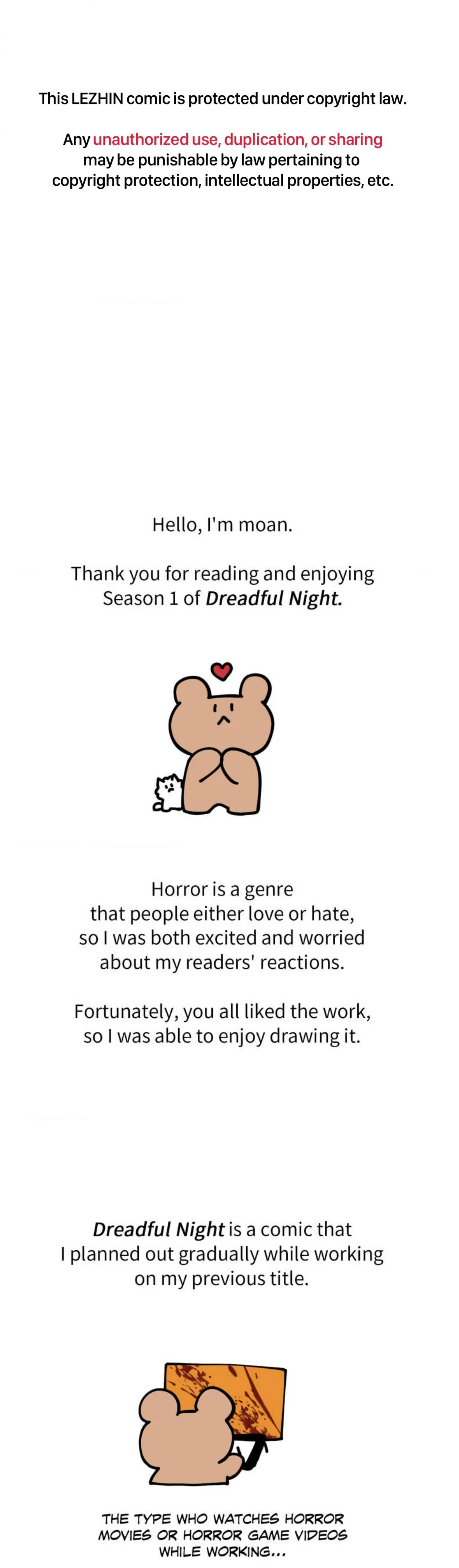 Dreadful Night [Official] - Season 1 Author's Note manhwa