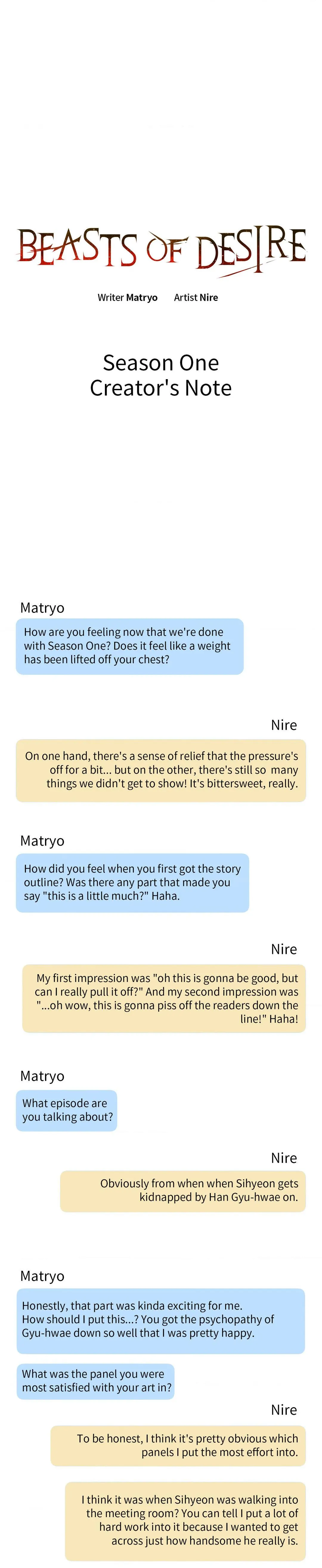 Beasts of Desire - Creator's Note manhwa