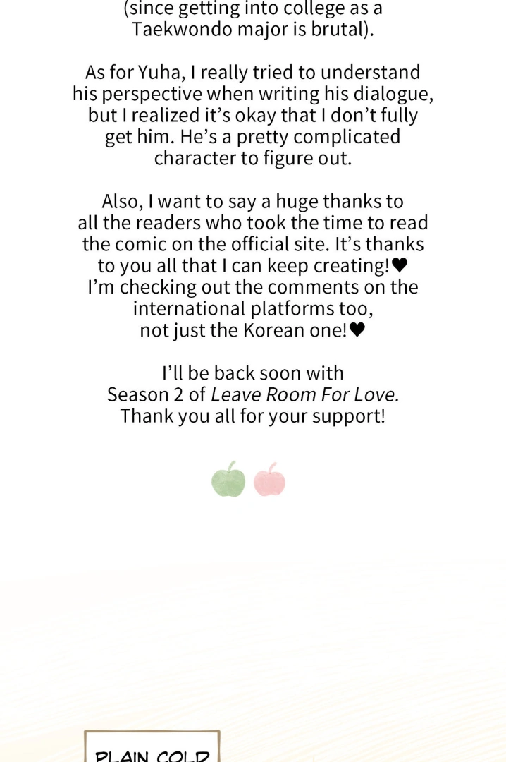 Leave Room for Love「Official」 - Creator's Note manhwa