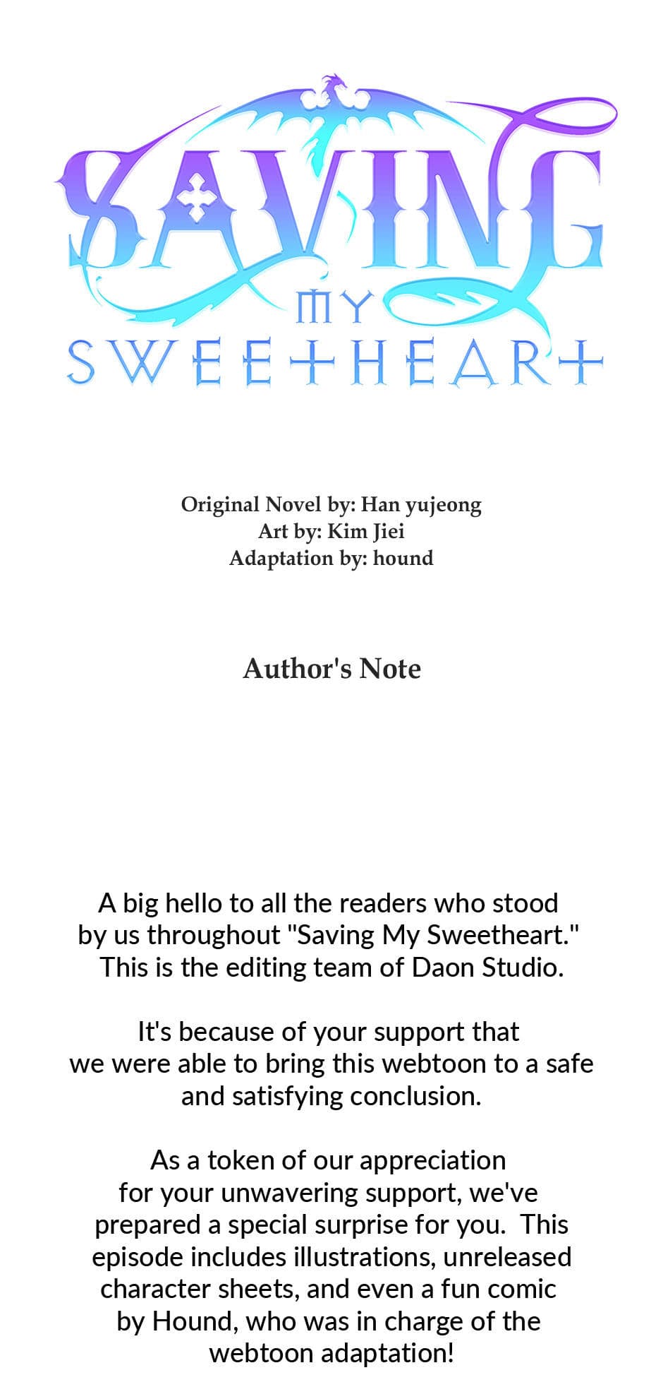 Saving My Sweetheart [Official] - Author's Note manhwa