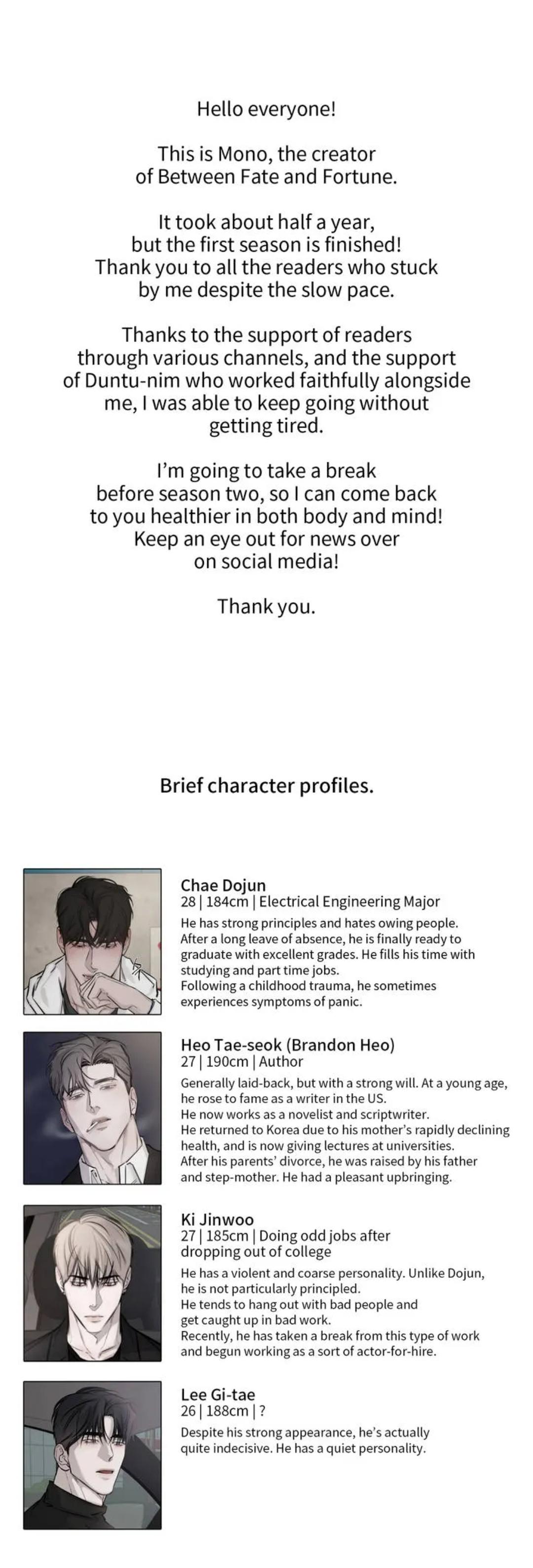 Between Fate and Fortune - Chapter 30.5  : Creator's Note manhwa
