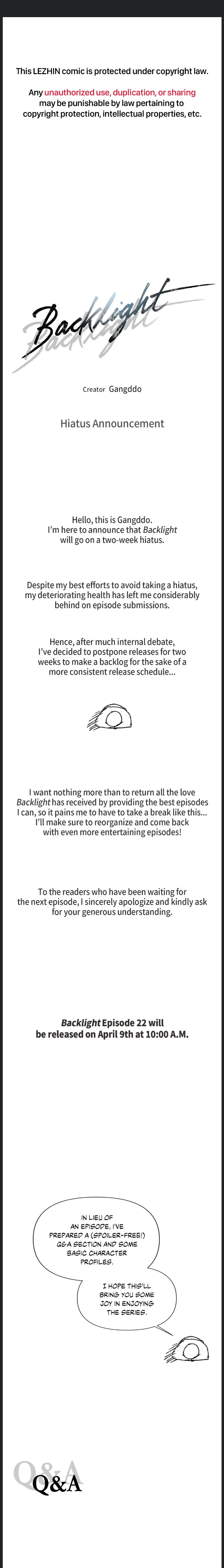 Backlight [Official] {Uncensored} - Hiatus Notice manhwa
