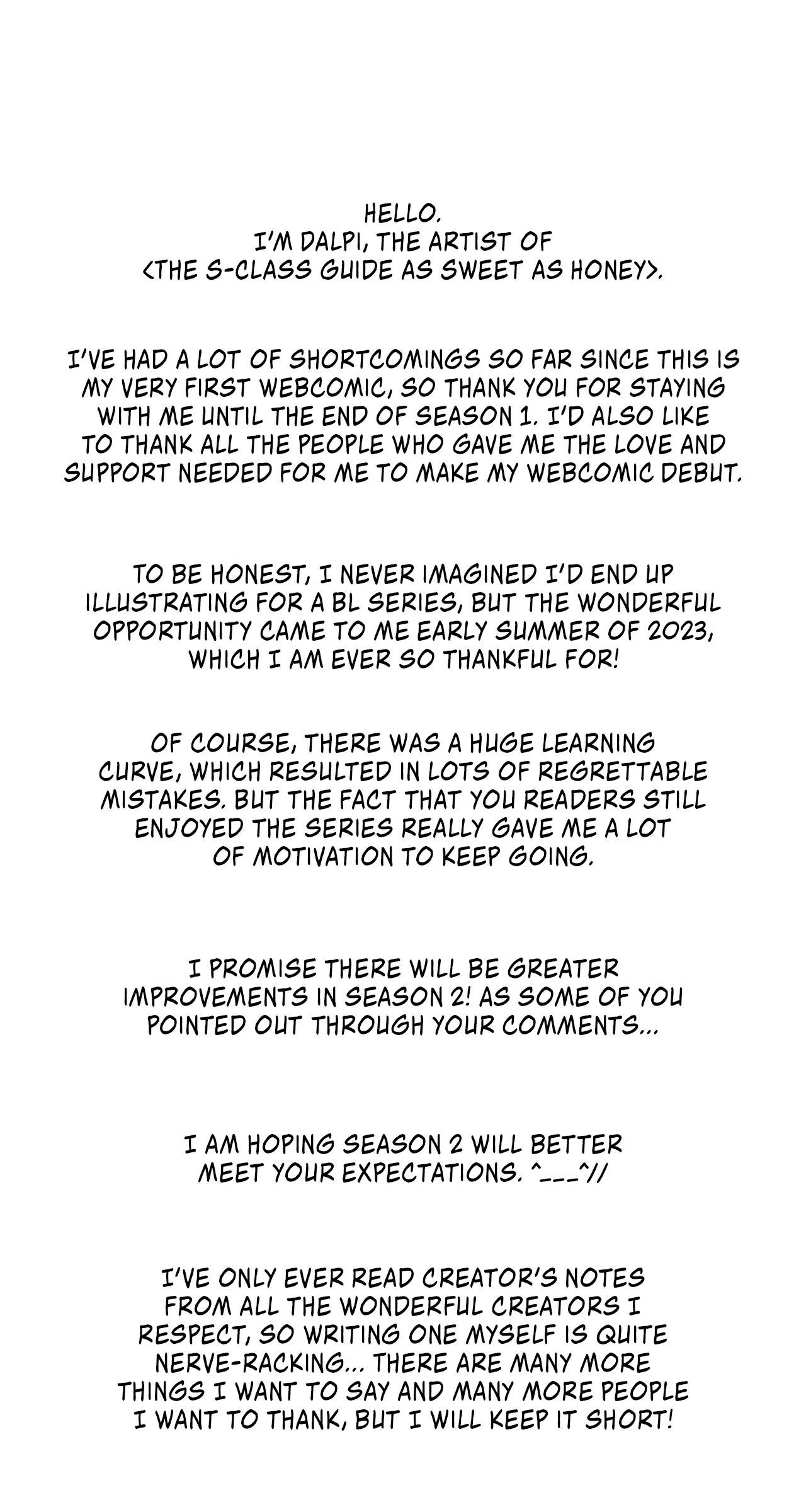 The S-Class Guide as Sweet as Honey [Mature Official] - Creator's Note manhwa