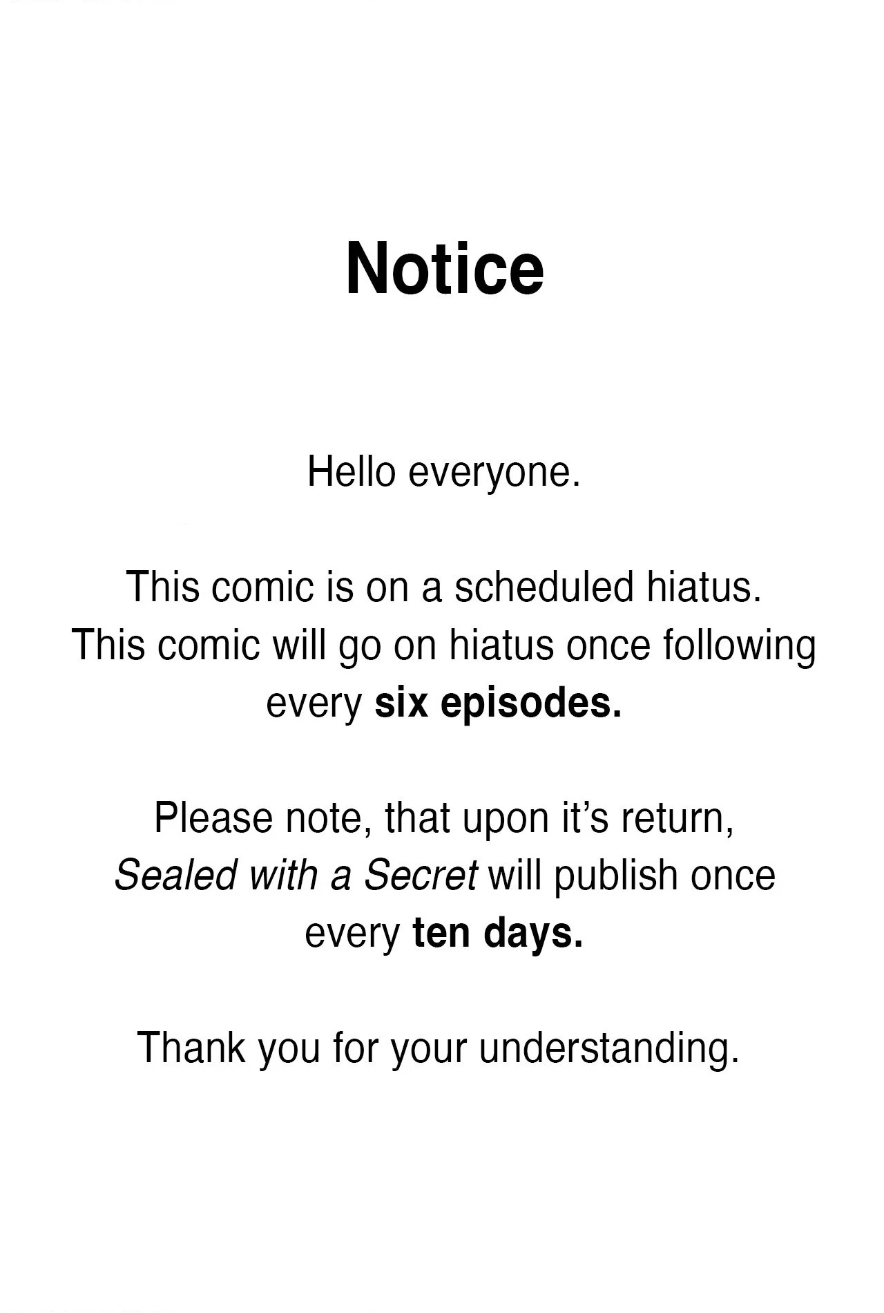 Sealed With a Secret - Hiatus + Schedule Change manhwa