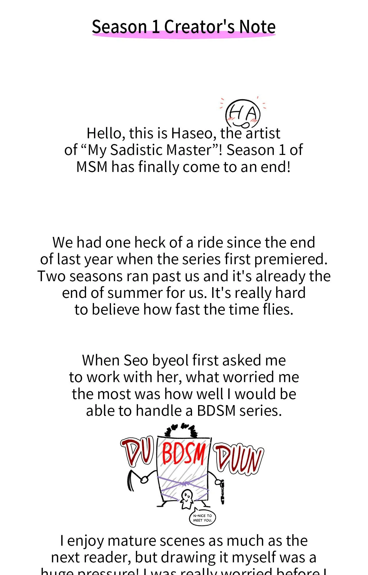 My Sadistic Master [Official] - Creator's Note manhwa