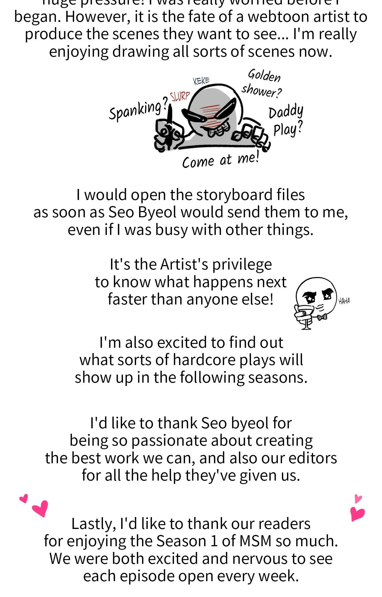 My Sadistic Master [Official] - Creator's Note manhwa